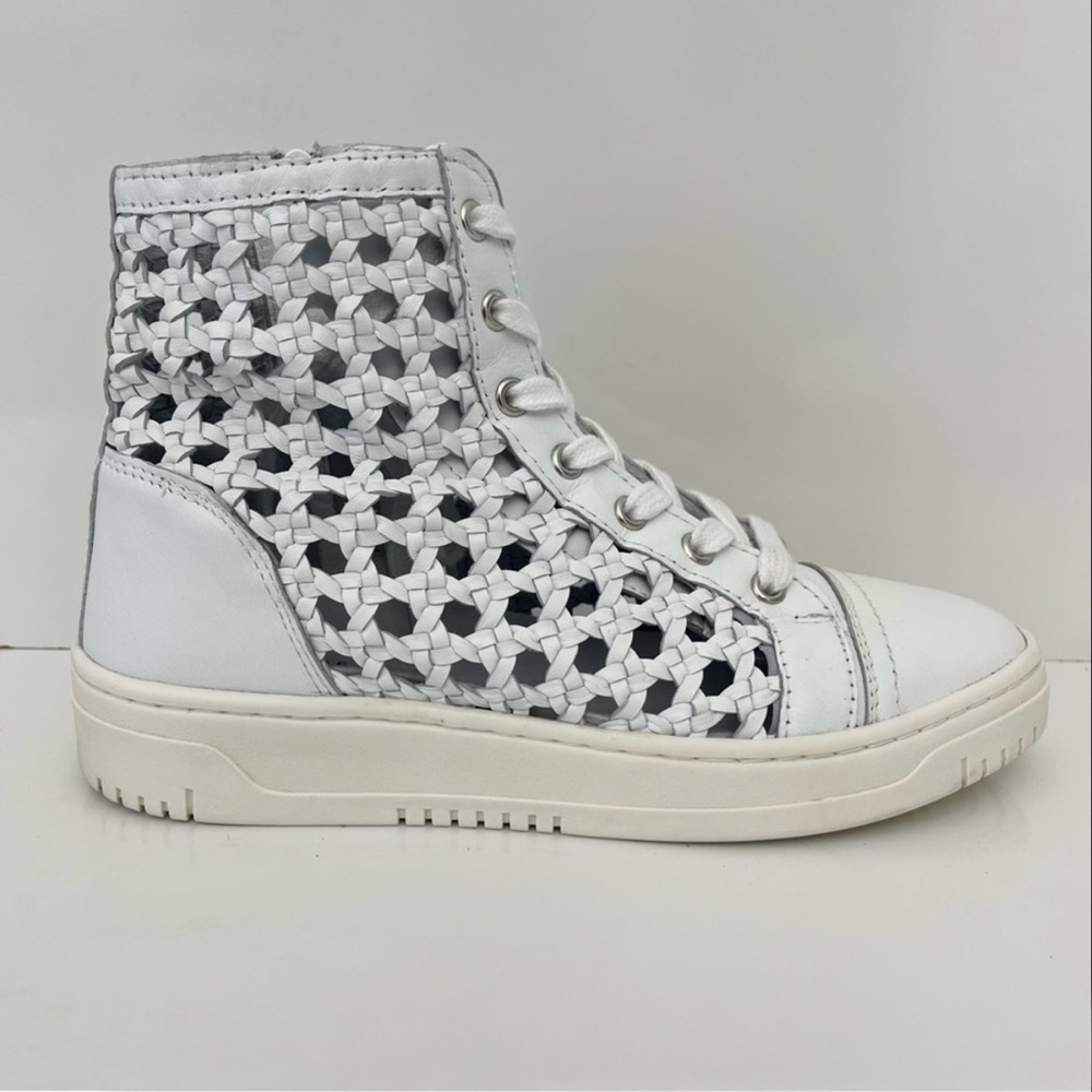 FREE PEOPLE Hayes Woven Leather High Top Sneakers in Ivory - Picture 13 of 13